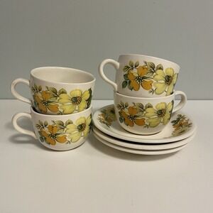 Myott Ironstone Ware Summertime Tea Cup And Saucer Yellow Flowers England 1960s